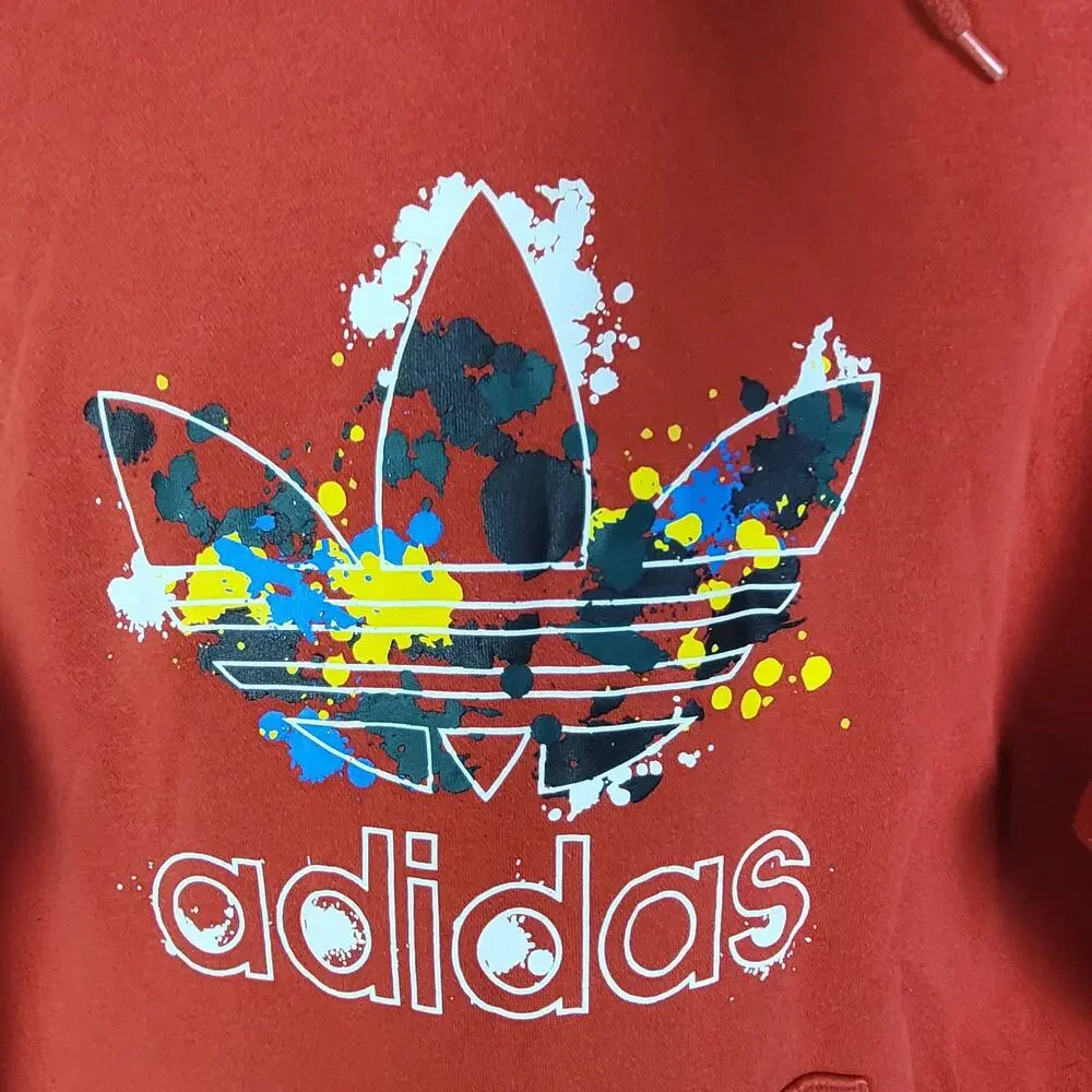 Vintage Adidas red splatter logo hoodie Size Small Retro Streetwear Casual